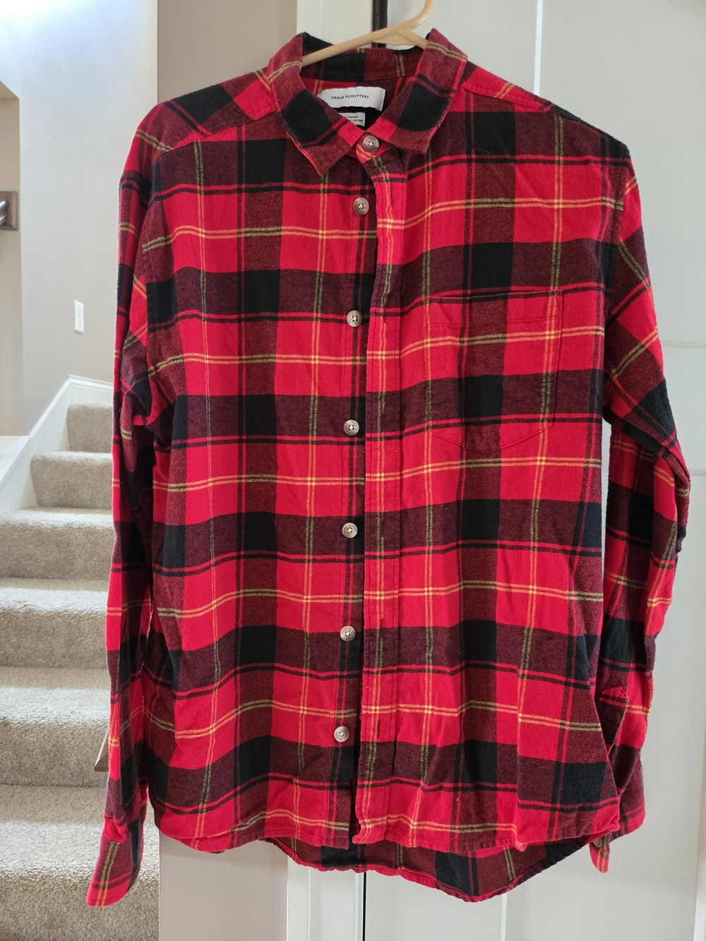 Urban Outfitters Red and Black Plaid Button-Down Shirt